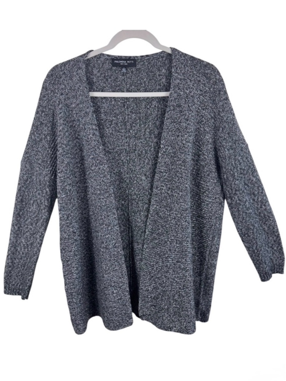 Philomena Petti New York Womens Cardigan Sweater M Speckled Gray Knit Open Front